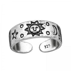 Silver Sun, Moon & Star  Toe Ring