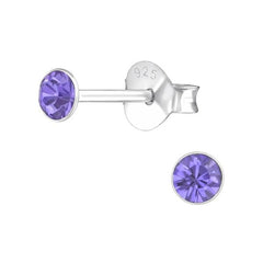 Silver Round  Crystal Birthstone  Earrings