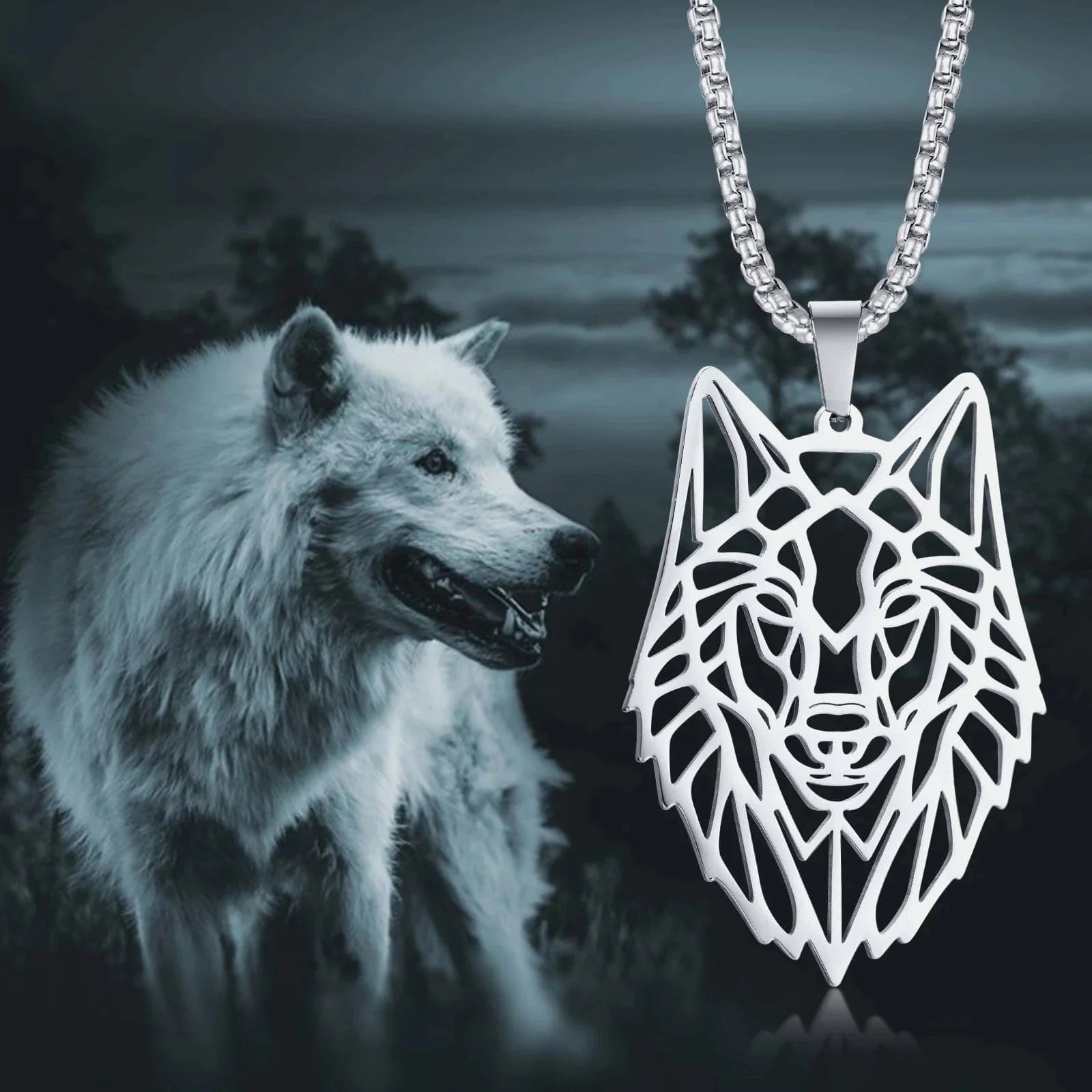 Wolf Silver Necklace for Men