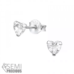 Silver Genuine Birthstone Heart Earrings