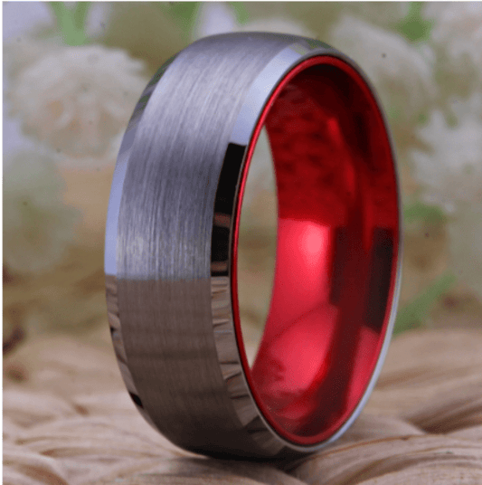 Tungsten Silver Red  Wedding Ring