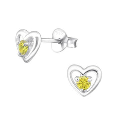 Sterling Silver Birthstone Heart Stud Earrings