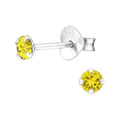 Sterling Silver CZ Crystal Round Stud Earrings