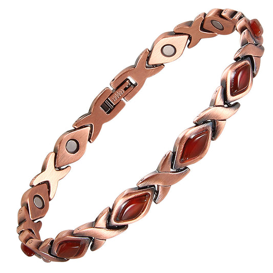 Women Copper Bracelet with Red Stones