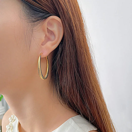 Steel Big Threaded Hoop Earrings