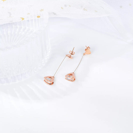 Rose Gold Open Hearts Dangle Earrings For Women