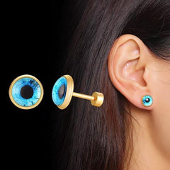 Steel Gold Womens Eyes Stud Earrings