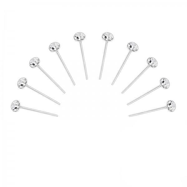 Set of 10 2.5mm Silver White Crystal Bend Nose Studs