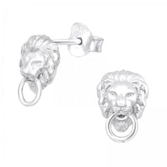Silver Lion Head Earrings