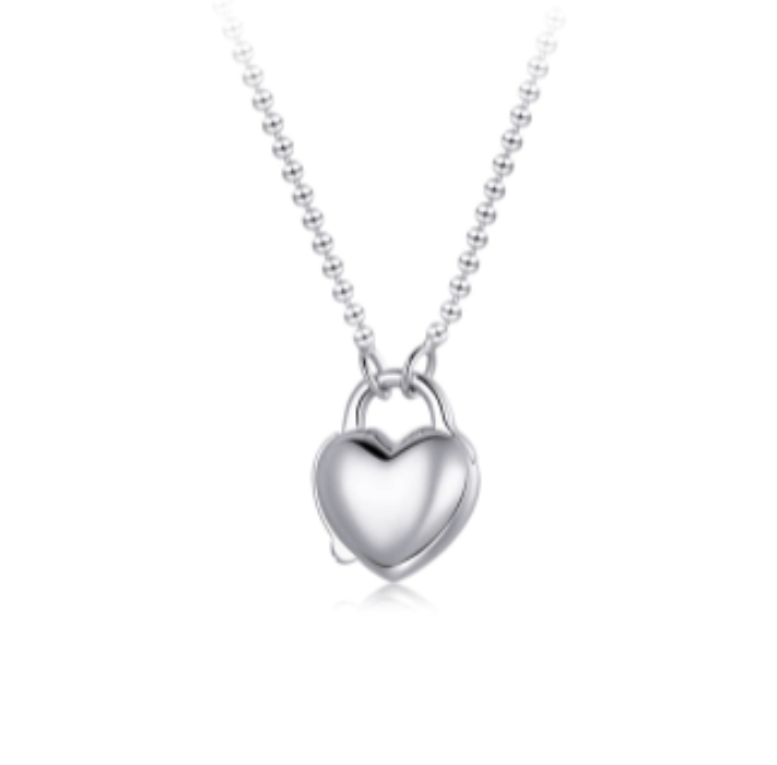 Silver Heart Lock  Love Necklace