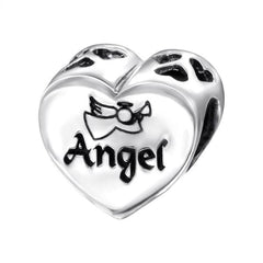Silver Heart Angel Charm Bead