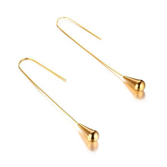 Steel Gold Long Drop Earrings