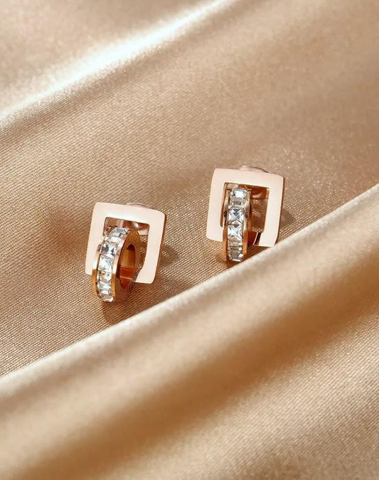 Stainless Steel Rose Gold Zircon Earrings
