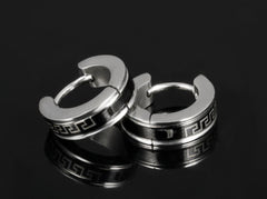 Stainless Steel Black Maze Hoop Earrings