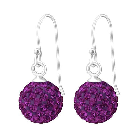 Silver Amethyst Crystal Ball Earrings