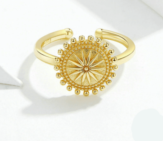 Silver Gold Compass Wedding  Ring