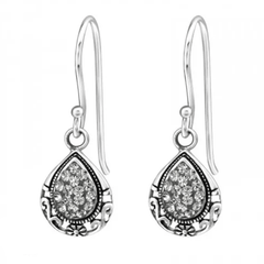 Silver Black Diamond Crystal Pear Earrings