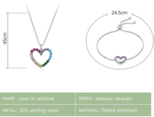 Silver Rainbow Heart & Bracelet Set