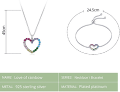 Silver Rainbow Heart & Bracelet Set