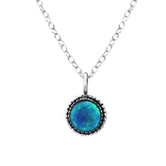 Silver Round Pacific Blue Opal Necklace 