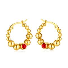 Steel Beads Red Link Hoop Earring with CZ