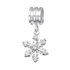 Silver CZ Crystal Snowflake Charm Bead