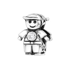 Silver Boy Doll CZ Crystal Charm Bead