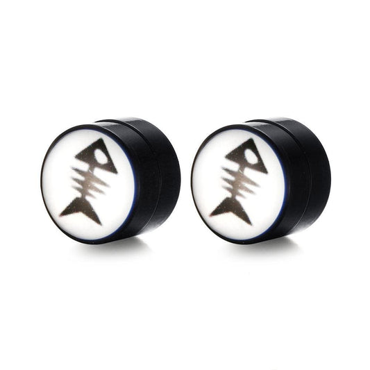 Stainless Steel Black Fishbone Clip On Earrings