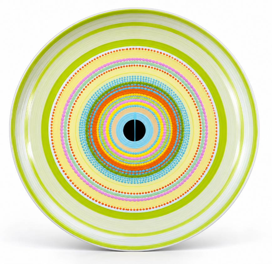 Lime Halo Concentric Abstract Ceramic Decorative Wall Plate – front view