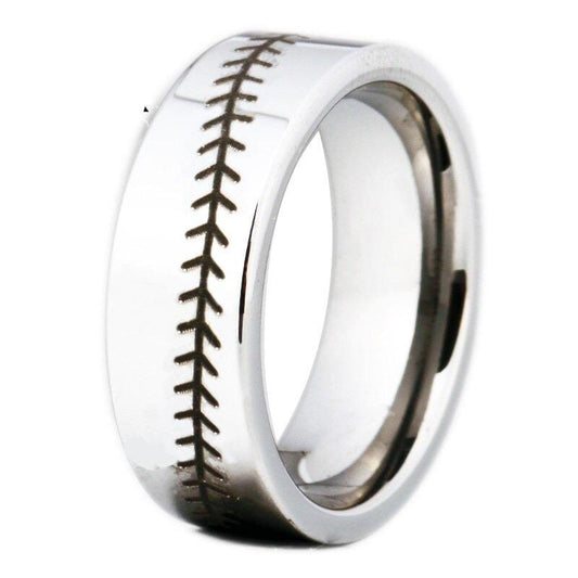 Tungsten Black and Silver Baseball Ring