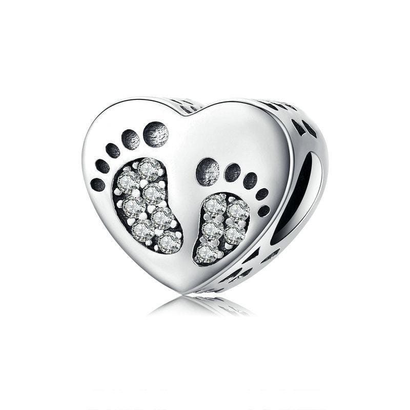 Silver Footprints Heart Charm