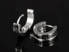 Stainless Steel Black Maze Hoop Earrings