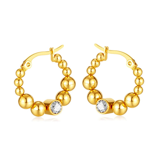 Steel Beads Link Hoop Earring with CZ