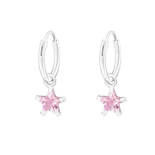 Sterling Silver Hanging Star Hoop Earrings