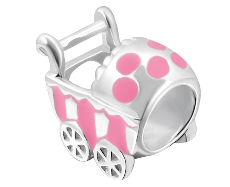 Silver Pink Baby Pram Bead