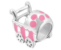 Silver Pink Baby Pram Bead