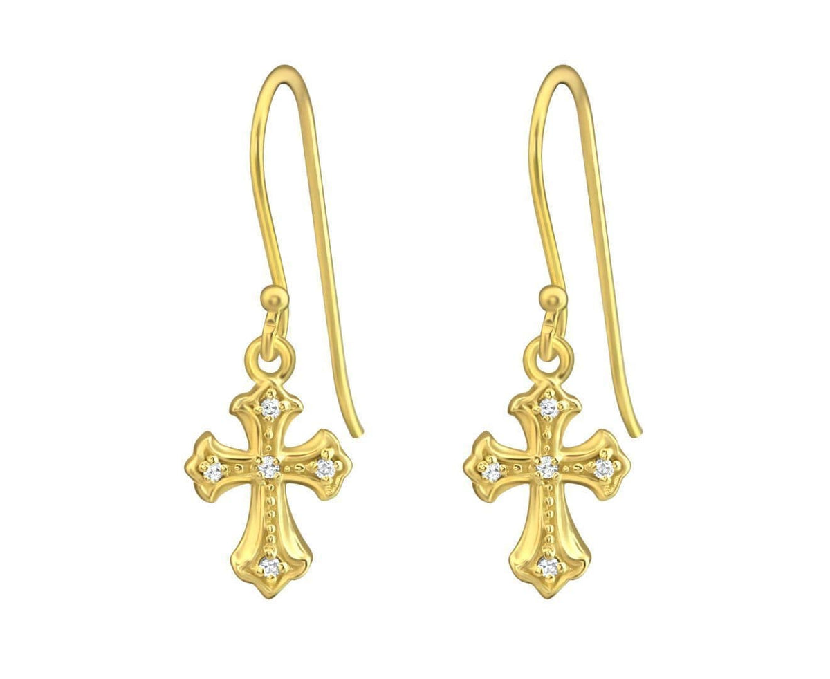 Gold Plated Silver Cross Hanging Earrings
