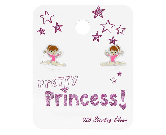 Kids Silver Gymnastics Girl Princess Earrings