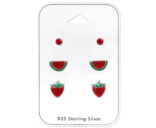 Sterling Silver Fruit Earrings Set for Girls