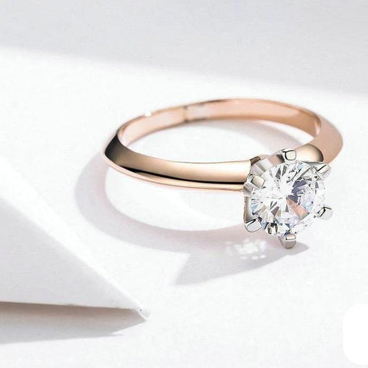 Silver Rose Gold CZ Engagement Ring