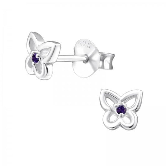 Silver Birthstone Butterfly Stud Earrings
