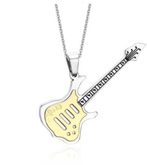 Stainless Steel Gold Guitar Pendant Necklaces for Men
