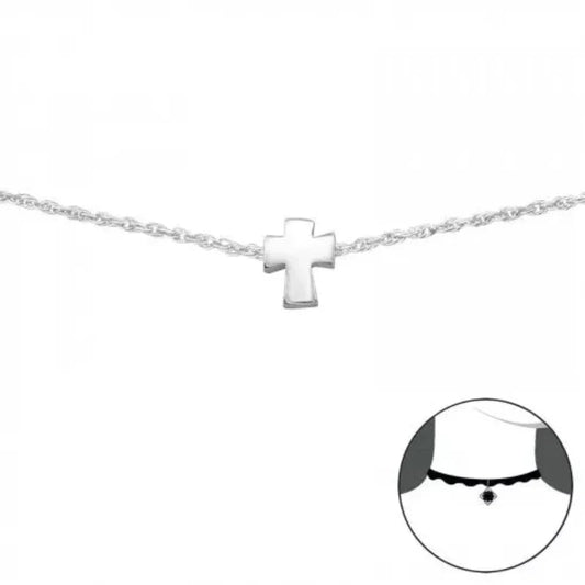 Silver Cross Choker Necklace