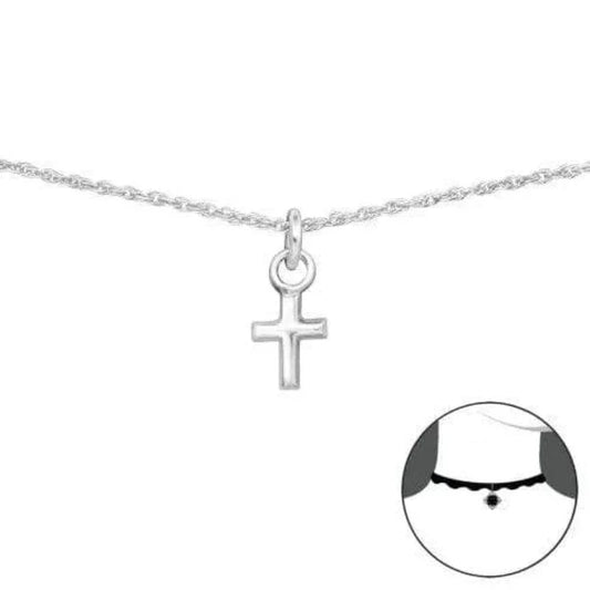 Silver Cross Choker Necklace