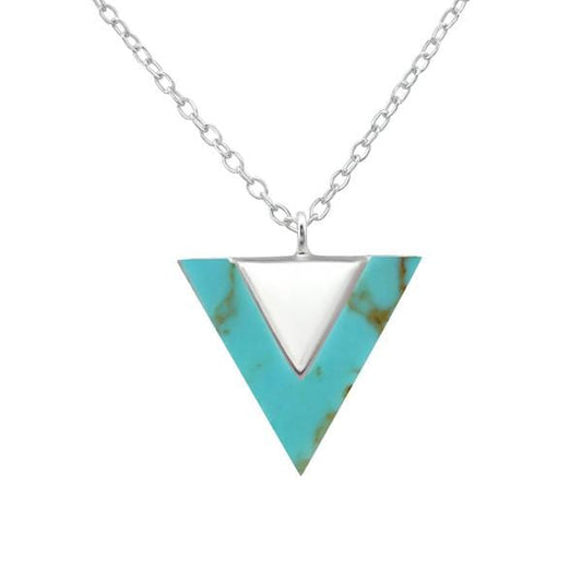 Silver Green Turquoise Triangle Necklace