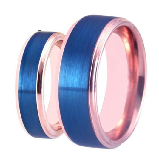 Tungsten 6mm Blue and Rose Gold Wedding Ring