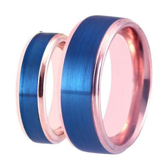 Tungsten Blue and Rose Gold Couple Wedding Engagement Ring