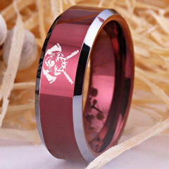 Tungsten Red Axe and Skull Ring