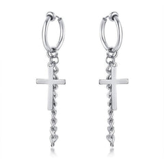 Tassel Drop Silver Cross Earrings