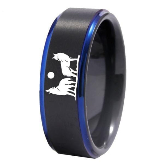 Tungsten Blue and Black Wolf Ring